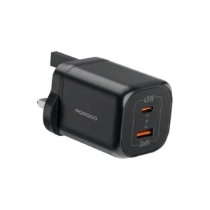 Stay powered wherever you go with the PORODO Dual Port Quick Charger (PD‑FWCH059‑BK).