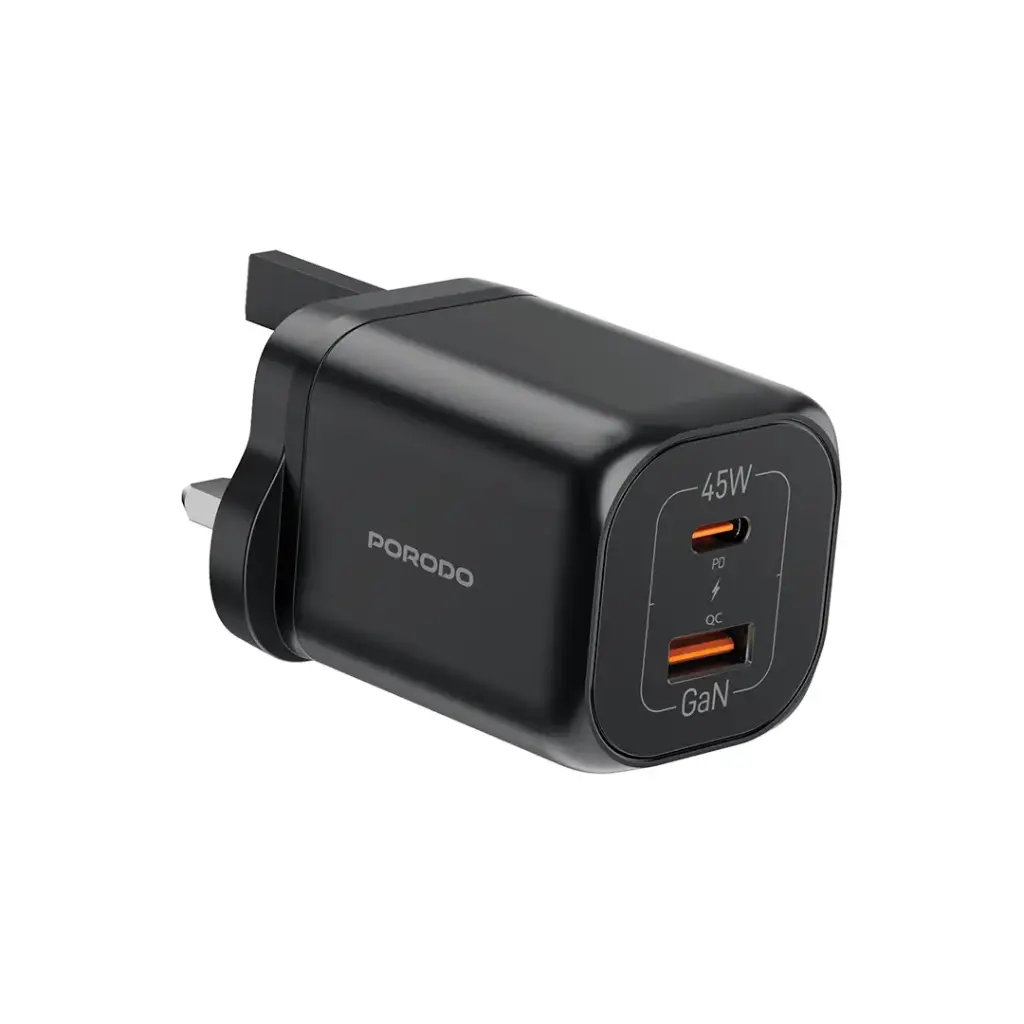 Porodo Dual Port 45W GaN Charger Black