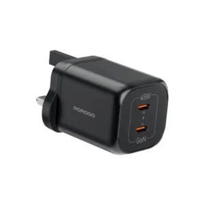 Porodo Dual USB-C GaN 45w Charger Black