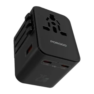 Stay charged and connected wherever you go with the PORODO Universal Travel Multiport PD25W QC18W GaN Quick Charger (PD-FWCH065-BK).