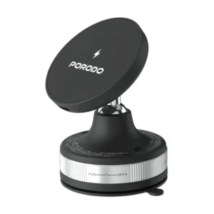 Experience smart convenience and fast wireless charging with the Porodo Vacuseal Vacuum Suction Mount in sleek black.