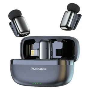 The PORODO Wireless Lavalier Microphone with Lightning Connector (PD-LFST189-BK) is your ultimate audio companion for professional-grade recordings.