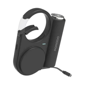 PORODO 5000MAH OUTDOOR POWERBANK WITH 70CM RETRACTABLE TYPE C CABLE BLACK PD-PBFCH073-BK