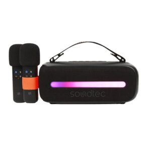 Porodo Soundtec Portable Speaker with Dual Wireless Microphones - Black (24W, Bluetooth 5.3, RGB Light)
