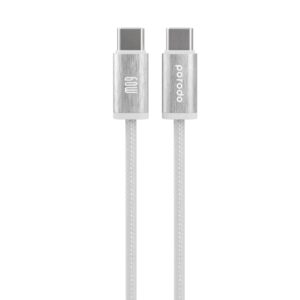 PORODO WOVEN BRAIDED USB C TO USB C CABLE DATA & FAST CHARGE ALUMINUM SHELL 1.2M WHITE PD-W60CC1-WH