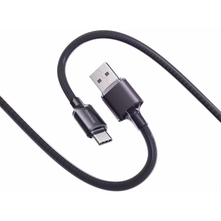 Power your devices efficiently and reliably with the PORODO USB-A to USB-C Braided Cable PD27W 1M Black (PDCBL0035BK).