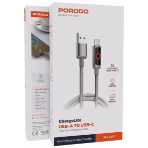 PORODO CHARGE LITE USB-A TO USB-C HIGH-SPEEDÂ CHARGING 1M/3.3FT CABLE GRAY PDCBL0043GY
