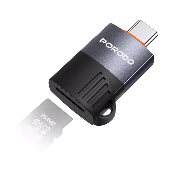 Streamline your data transfer with the Porodo USB-C OTG TF Card Reader (PDETK18BK)