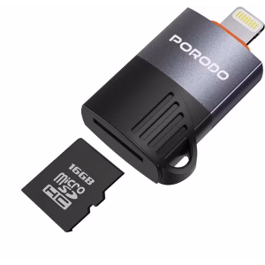 Unlock seamless data access and transfer with the PORODO Lightning OTG TF Card Reader Black PDETK19BK