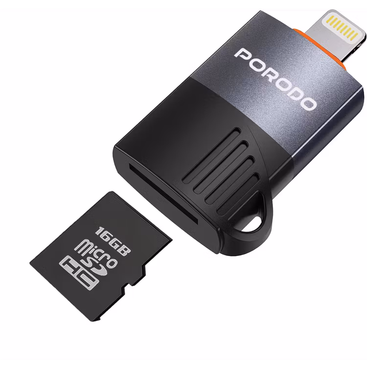 Unlock seamless data access and transfer with the PORODO Lightning OTG TF Card Reader Black PDETK19BK