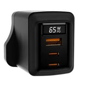 PORODO GAN 65W MULTI PORT WALL CHARGER WITH TYPE C TO TYPE C CABLE BLACK PDFWCH071CBK