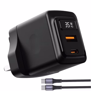 PORODO GAN 35W DUAL PORT WALL CHARGER WITH TYPE C TO TYPE C CABLE BLACK PDFWCH082CBK