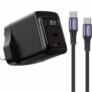 PORODO GAN 35W DUAL USB C WALL CHARGER WITH TYPE C TO TYPE C CABLE BLACK PDFWCH084CBK