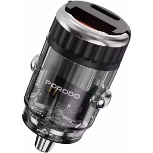 PORODO DUAL PORT TRANSPARENT CAR CHARGER WITH PULL RING HOLDER BLACK PDFWCH086BK