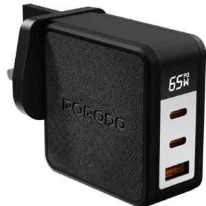 PORODO QUANTUM GAN 65W MULTI PORT CHARGER WITH DIGITAL DISPLAY BLACK PDFWCH094BK