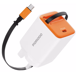 PORODO TEZPATRO 30W GAN CHARGER WITH USB C RETRACTABLE CABLE WHITE PDFWCH103WH