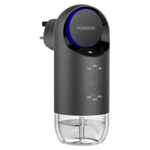Elevate your environment with the Porodo Lifestyle Wall Plug-In Essential Oil Diffuser in sleek black.