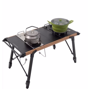 PORODO LIFESTYLE COOKING SET DUAL STOVE CAMPING TABLE 304 STAINLESS STEEL BLACK PDLFST219BK
