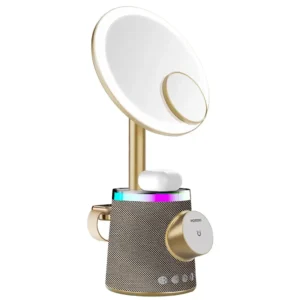PORODO MAKEUP MIRROR WIRELESS CHARGER AND SPEAKER WITH RGB LIGHT GOLD PDLFST220GD
