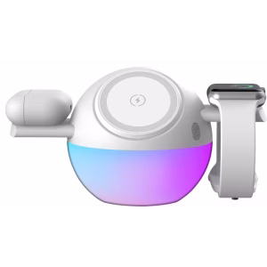 PORODO ORBIX 3 IN 1 WIRELESS CHARGER WITH ADJUSTABLE AMBIENT LIGHT WHITE PDMSWCWH