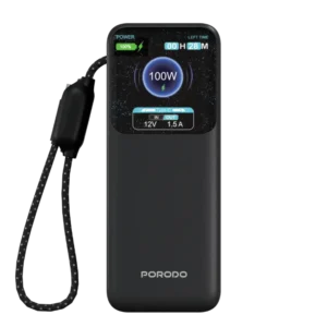 PORODO POLO II 10000MAH POWER BANK BUILT IN USB C CABLES BLACK PDPBFCH0102BK