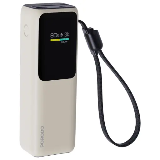 PORODO SMART DISPLAY 20000MAH POWER BANK BUILT IN TYPE C CABLE BEIGE PDPBFCH098BG