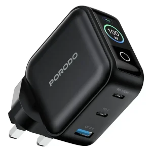 PORODO NEXORA 100W 3 PORT WALL CHARGER WITH LCD DISPLAY BLACK PDWCP5010BK