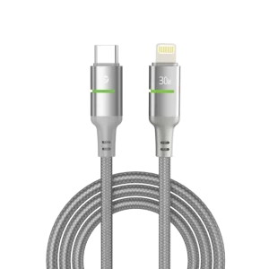 POWERO PLUS LUCENT ALLOY BRAIDED CABLE WITH LED INDICATOR TYPE C TO LIGHTNING 30W 1.2M GREY PR-LCBD12CL-GY