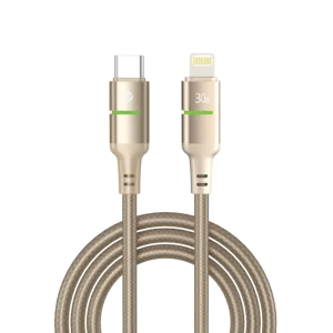 POWERO PLUS LUCENT ALLOY BRAIDED CABLE WITH LED INDICATOR TYPE C TO LIGHTNING 30W 1.2M DESERT TITANIUM PR-LCBD12CL-DT