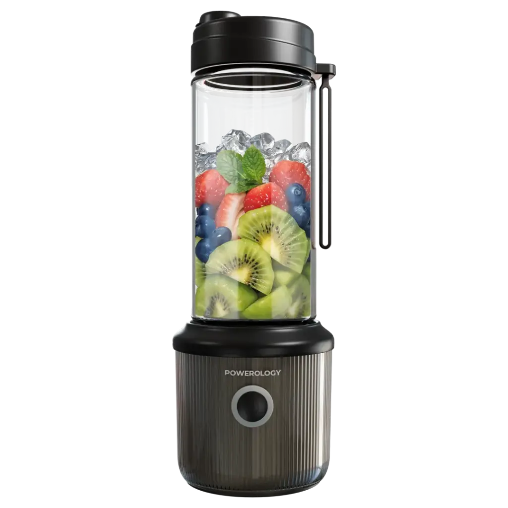 Experience the convenience of blending anytime, anywhere with the Powerology Press & Refresh Portable Blender (PSM013BK) in sleek black.