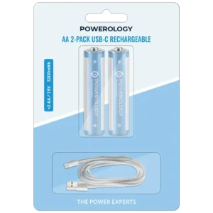 POWEROLOGY AA 2 PACK USB C RECHARGEABLE WHITE/BLUE PWAA322