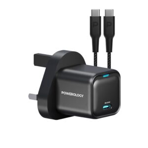 POWEROLOGY ULTRA COMPACT GAN CHARGER WITH USB-C TO USB -C CABLE 1.2M  PD 20W BLACK PWCUQC016-C