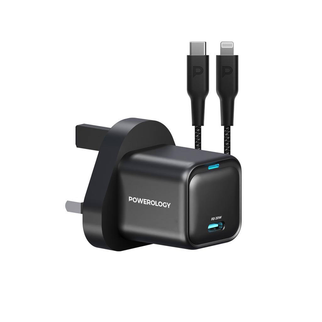 POWEROLOGY GaN Charger 20W USB C to Lightning Black