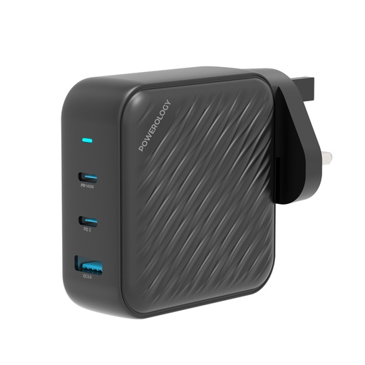 Stay powered with the Powerology 140W Dual PD GaN Charger (Model: PWCUQ022)