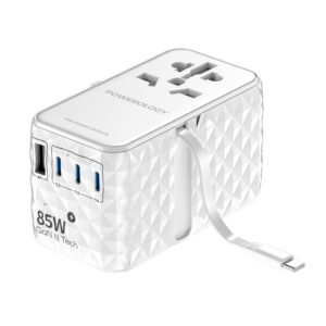 POWEROLOGY UNIVERSAL GAN 85W SUPER CHARGER RETRACTABLE TYPE -C CABLE WHITE  PWCUQC026WH