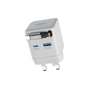 POWEROLOGY DUAL OUTPUT RETRACTABLE 65W GAN CHARGER WHITE PWCUQC031WH
