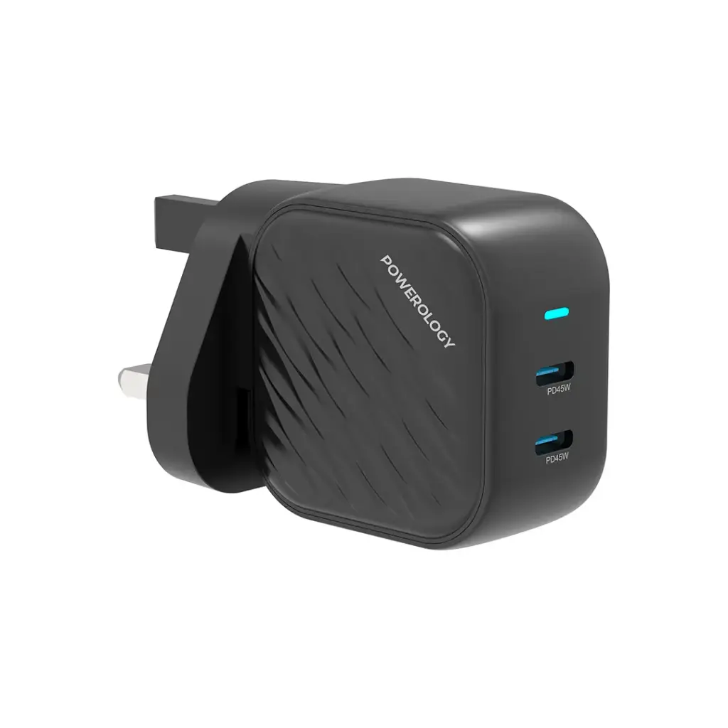 Power up your devices faster and safer with the POWEROLOGY GaN Ultimate Dual USB-C Wall Charger (PD 45W).