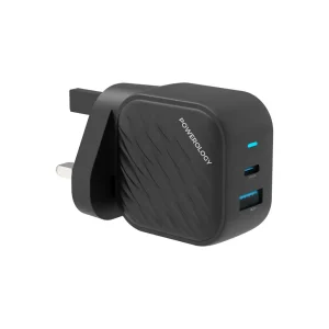 POWEROLOGY GAN DUAL PORT WALL CHARGER BLACK PWCUQC036