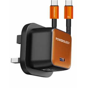 POWEROLOGY QX 45W POCKET SIZED GAN ADAPTER WITH TYPE C CABLE BLACK/ORANGE PWCUQC055BKOGC