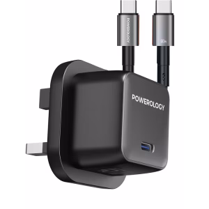 POWEROLOGY QX 45W POCKET SIZED GAN ADAPTER WITH TYPE C CABLE BLACK PWCUQC055BKC