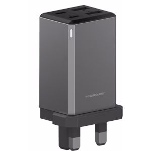 POWEROLOGY 65W GAN UK PLUG TRAVEL ADAPTER GRAY PWCUQC063GR