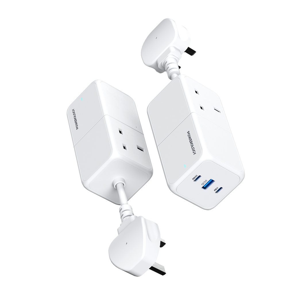 Powerology 65W Power Strip with Dual Power Socket – White (PWPS65W-WH)