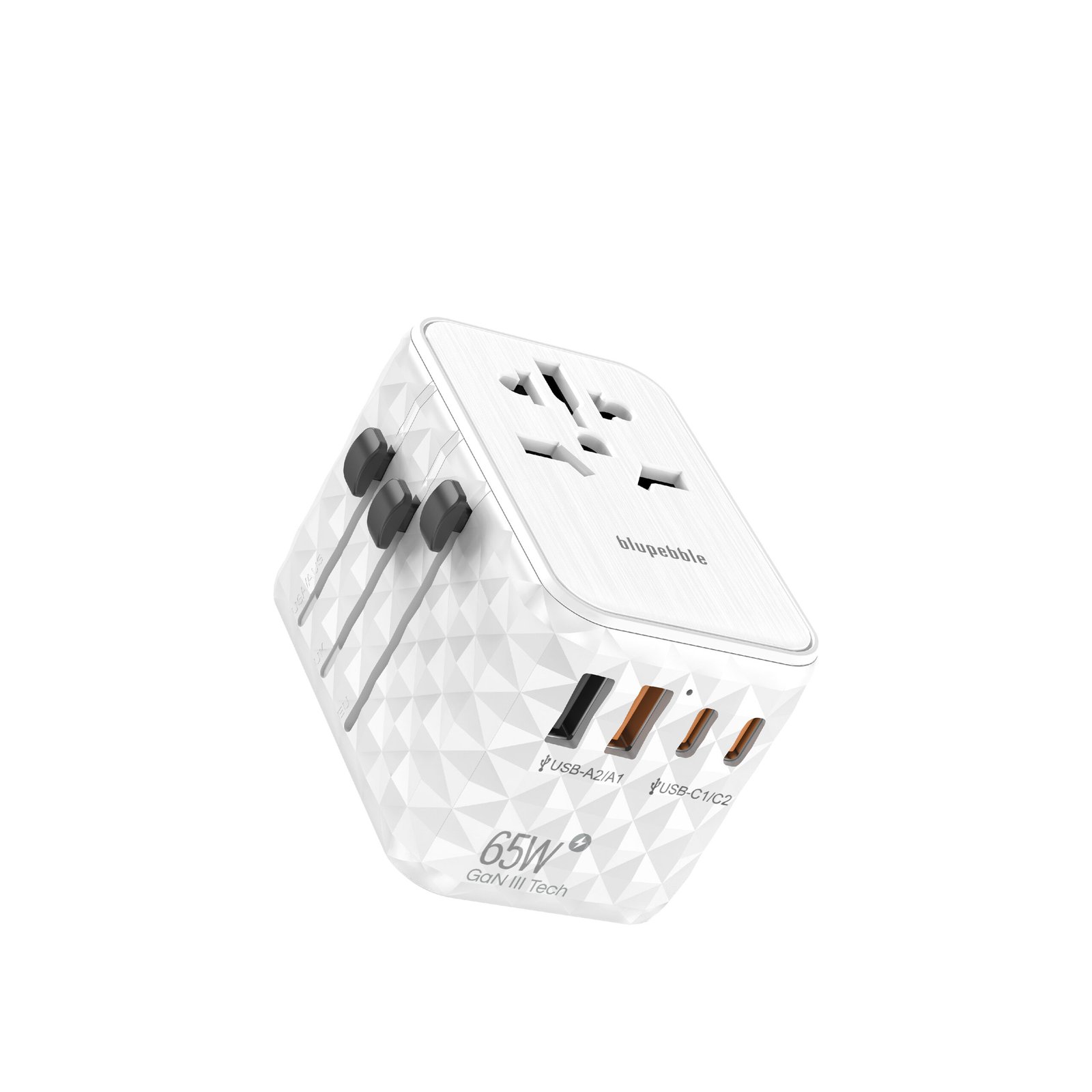 BLUPEBBLE PASSPORT 2.1 WORLD TRAVEL ADAPTER WITH PD 65W + 2 USB-C + 2USB-A - Image 3