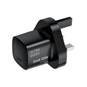 PAWA SOLID GAN CHARGER TYPE C PORT PD20W UK STANDARD BLACK PW-GN20UK-BK