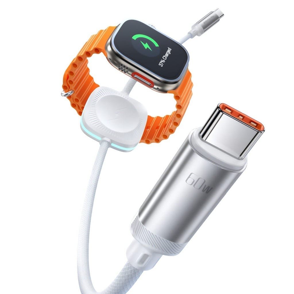 PORODO USB C TO USB C WITH WATCH CHARGE & DATA CABLE 1.2M WHITE PD-2N1CCWC-WH - Image 5