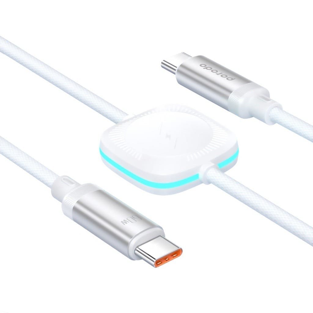 PORODO USB C TO USB C WITH WATCH CHARGE & DATA CABLE 1.2M WHITE PD-2N1CCWC-WH - Image 3