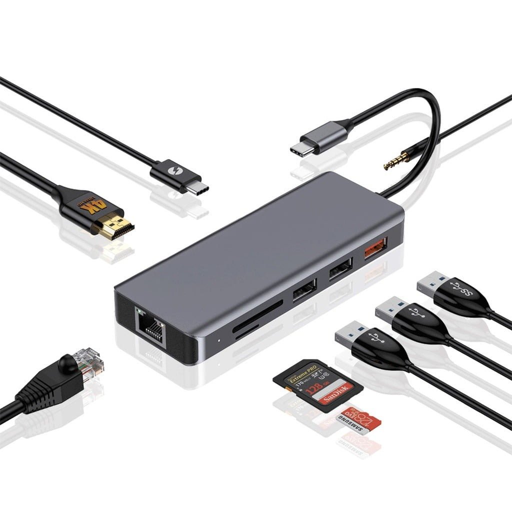 PORODO 9 IN 1 4K HDMI ETHERNET USB-C HUB GRAY PD-91CHB-GY