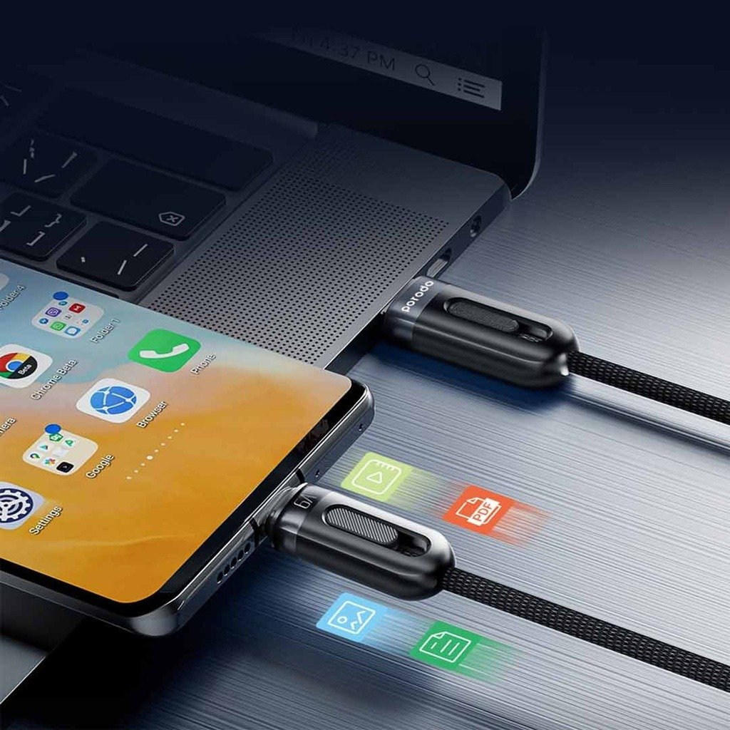 Porodo Multi-Connector USB-A Fast Charging Display Lightning/Type-C/Micro Cable 1.2M Black PD-3N1A2CLM-BK - Image 2
