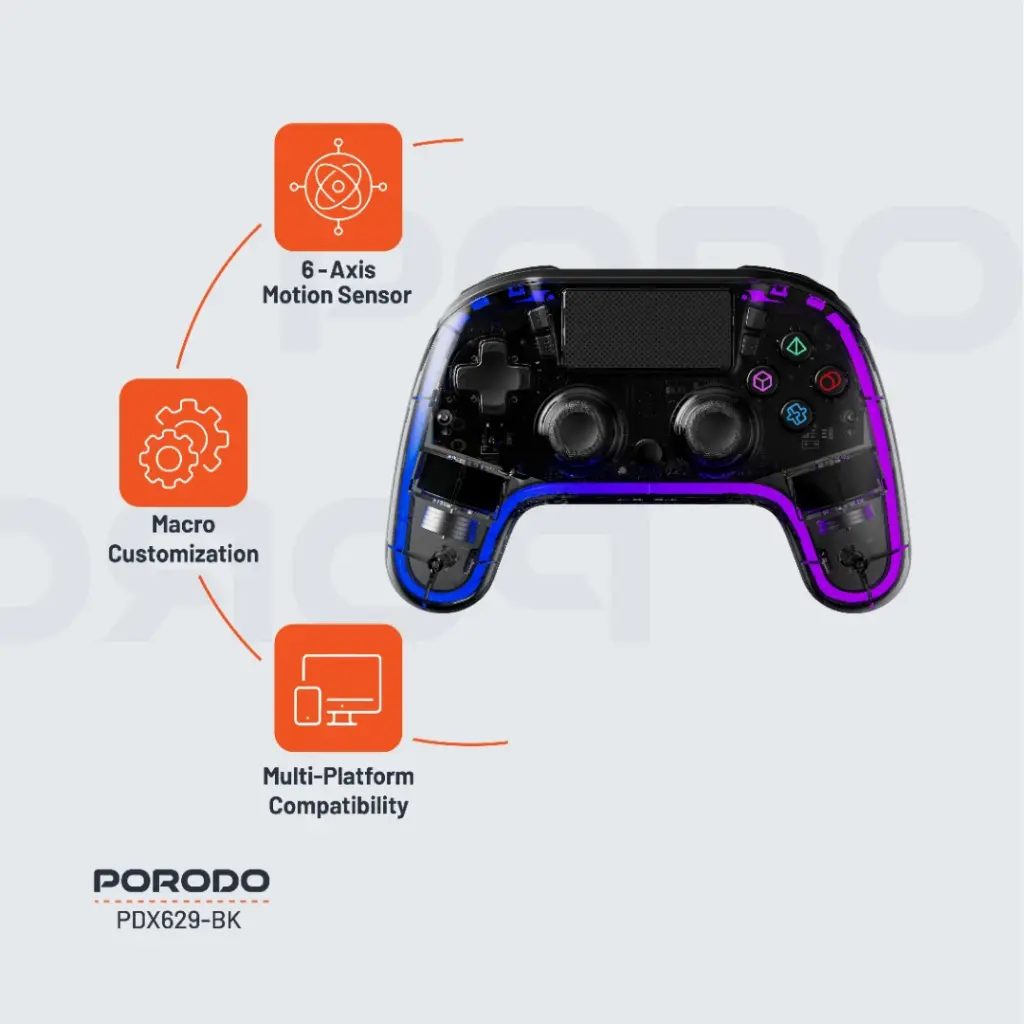 PORODO GAMING CRYSTAL SHELL PS4 RGB CONTROLLER CLEAR PDX629-CL - Image 3
