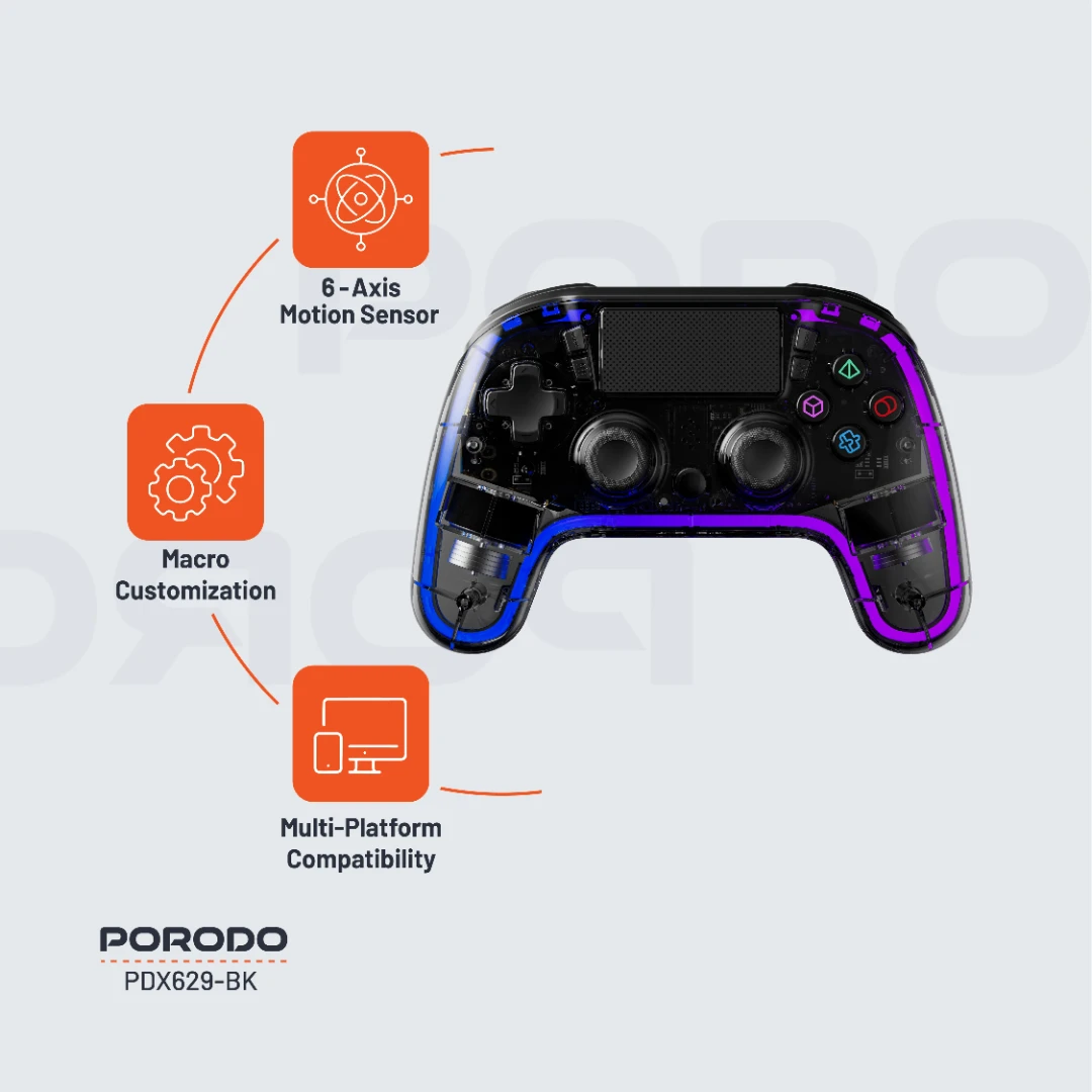 PORODO GAMING CRYSTAL SHELL PS4 RGB CONTROLLER BLACKPDX629-BK - Image 3
